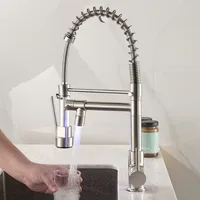 Robinet de cuisine en acier inoxydable doré, mélangeurs d'eau froide et chaude, robinets à ressort rotatifs à 360 ° à trou unique, robinets d'évier de cuisine 3