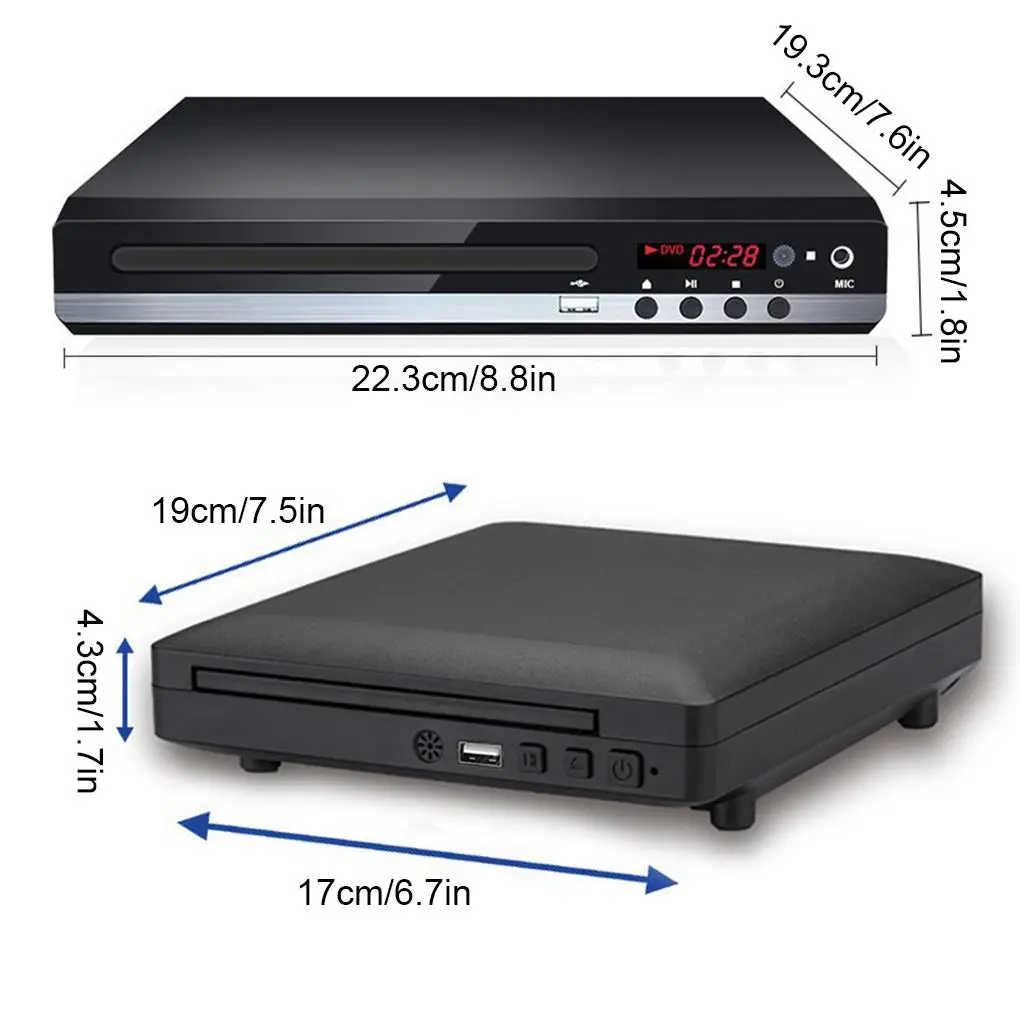 Full HD DVD Player 1080P High Definition CD/ DVD/ VCD/ SVCD Player with AV and HD Output Microphone