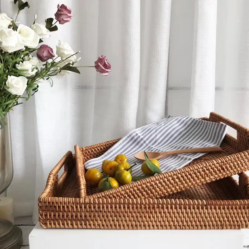 Description Picture 2 of itemNatural Rattan Picnic Bread Snack Basket Food Tray Plate Fruit Cake Sundries Box Handwoven Rattan Saucer Storage Basket
