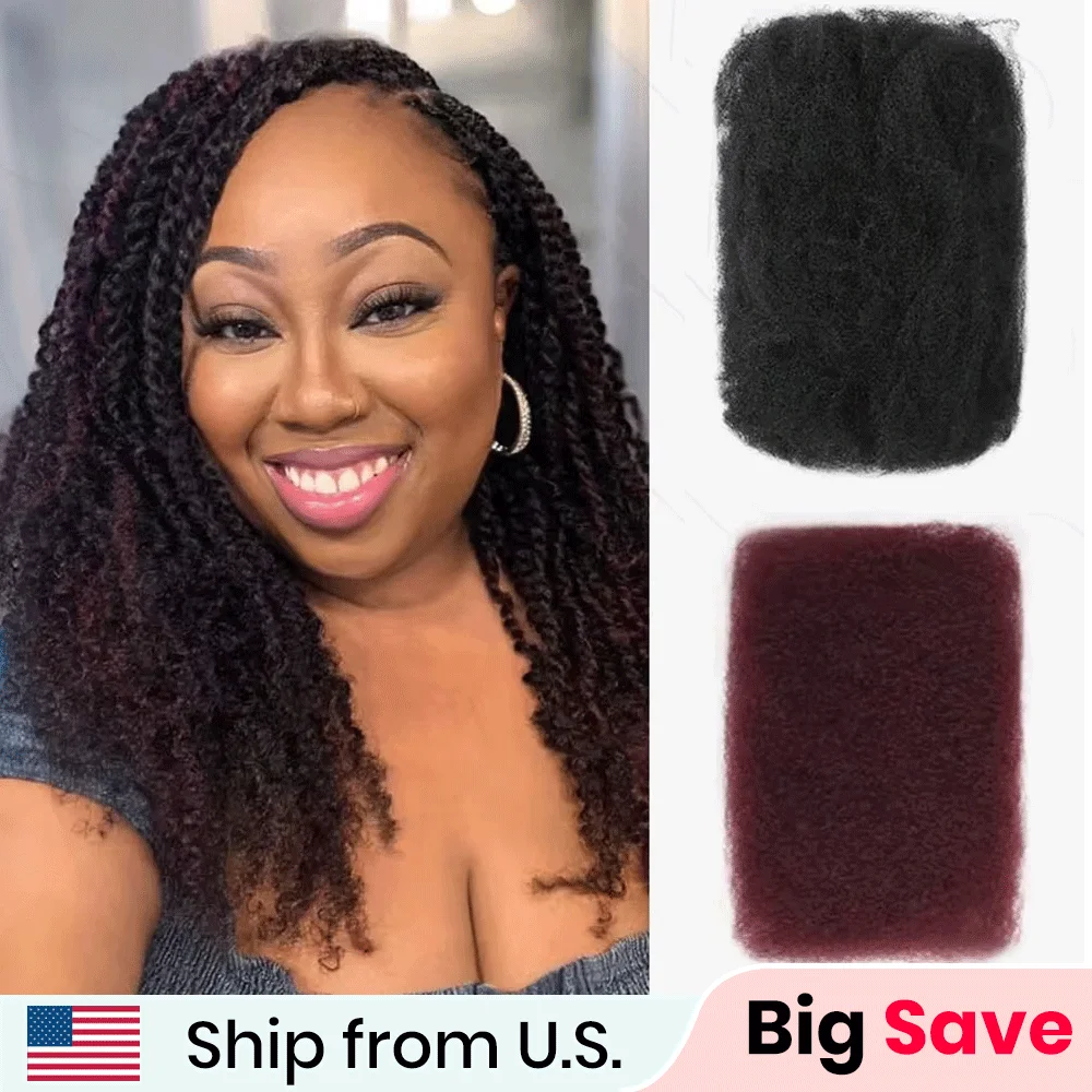 Afro Kinky Bulk Human Hair For Braiding DreadLock 99J Burgundy Color Natural Look Soft Hair Heat-Resistant human hair extensions human hair bundles braiding hair extensions human braiding hair