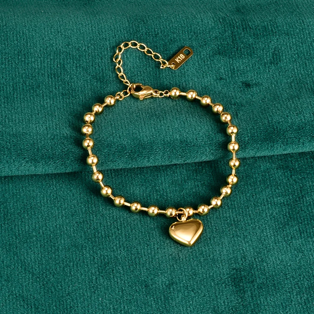 Stainless Steel Bracelets Fashion Heart Pendant Charming Beads Chain for Women Jewelry