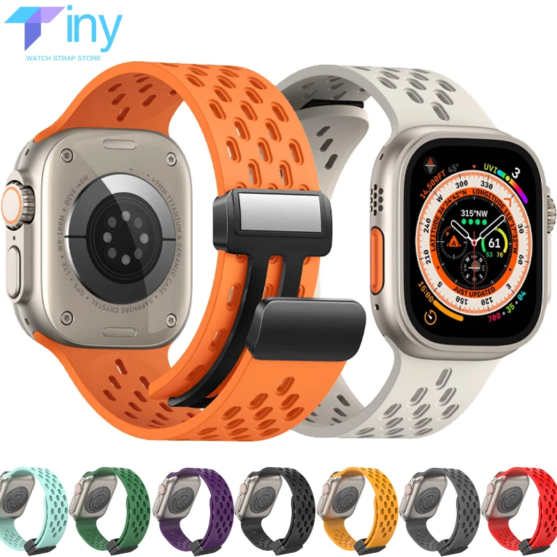 

Magnetic Buckle Strap for Apple Watch Ultra 2 Band 49mm 44mm 45/41mm 40mm 42mm Silicone Bracelet IWatch Series 9 8 Se 7 6 5 4