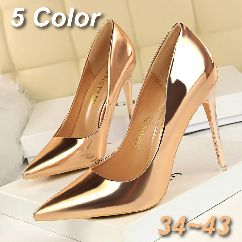 

9511-7 European and American Metallic Fashion Women's Shoes High Heel Shallow Mouth Pointed Sexy Nightclub Slim Single Shoes