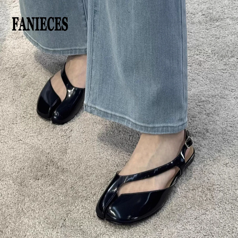 Luxury Tabi Flat Sandals Women Summer Patent Leather Split Toe Slingbacks Ballet Shoes Brand Designer Banquet Wedding_vogvips.com