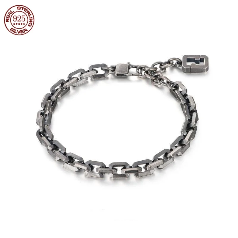 S925 sterling silver vintage do old octagonal knot bracelet for men and women personality simple jewelry gifts