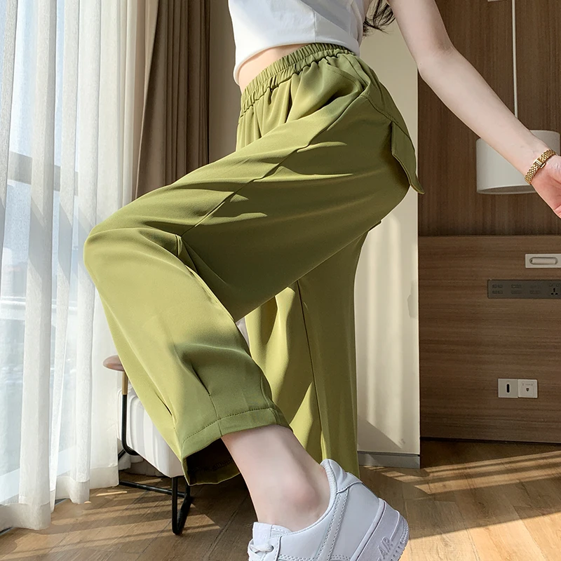 

2024 Women's Spring Summer New Thin High Waist Suit Pants Female Straight Chiffon Trousers Ladies High Waist Loose Bloomers N61