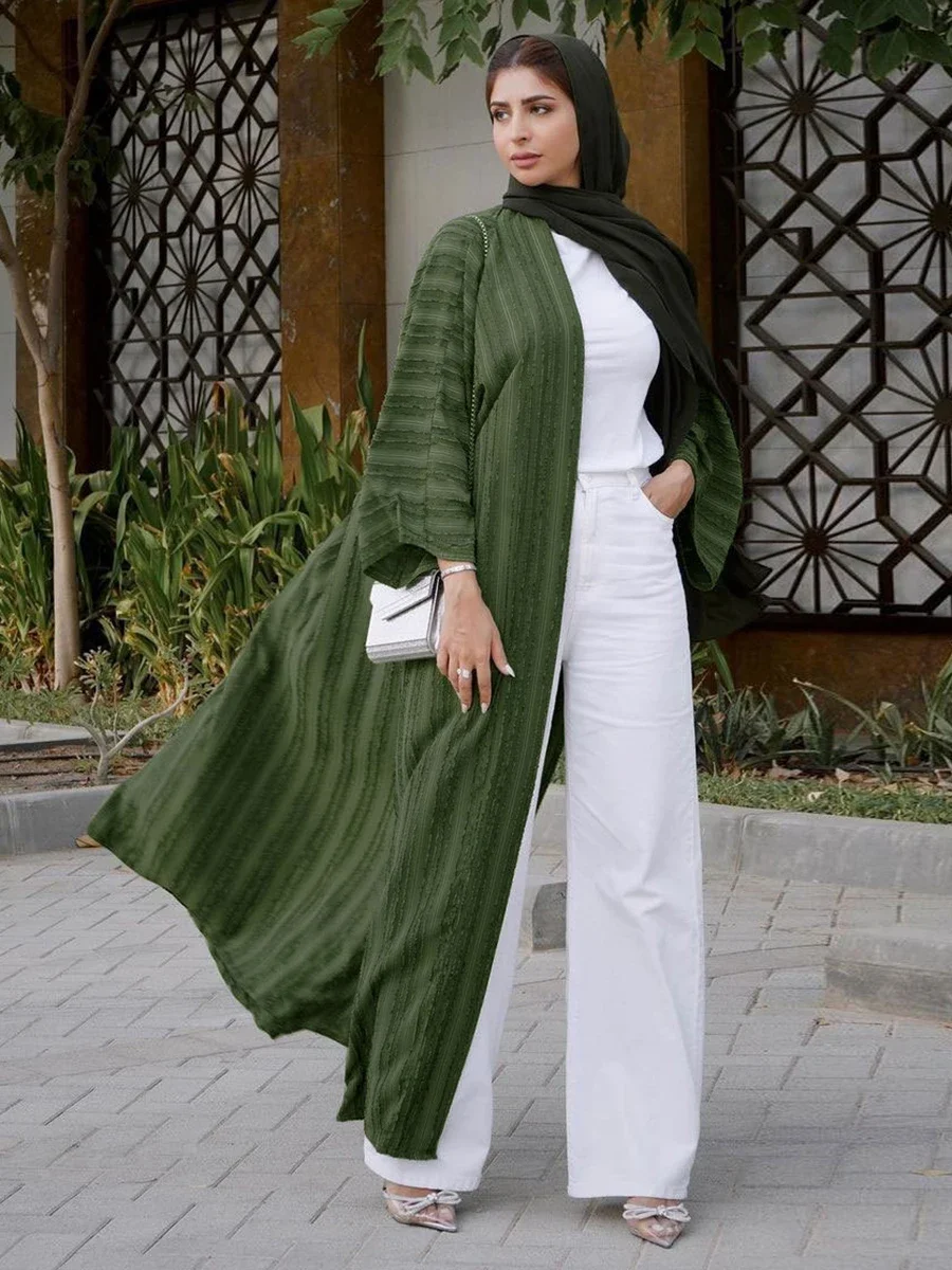 

Siskakia Fashion Muslim Kimono Abaya Solid Striped Retro Ethnic Cardigan Robe Dubai Middle Eastern Saudi Arabia Eid Clothes 2022