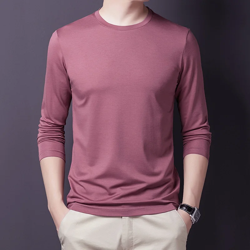 

Summer Thin Mens T-shirts Luxury Long Sleeve Solid Color Casual Round Collar Male Fashion Simple Man Tees 3XL