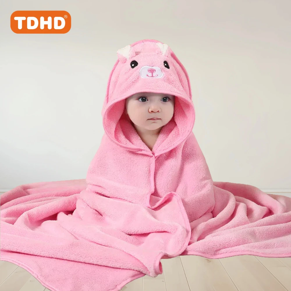 TDHD Super Soft Coral Fleece Newborn Bath Towel: Quick-Drying, Thick, and Hypoallergenic