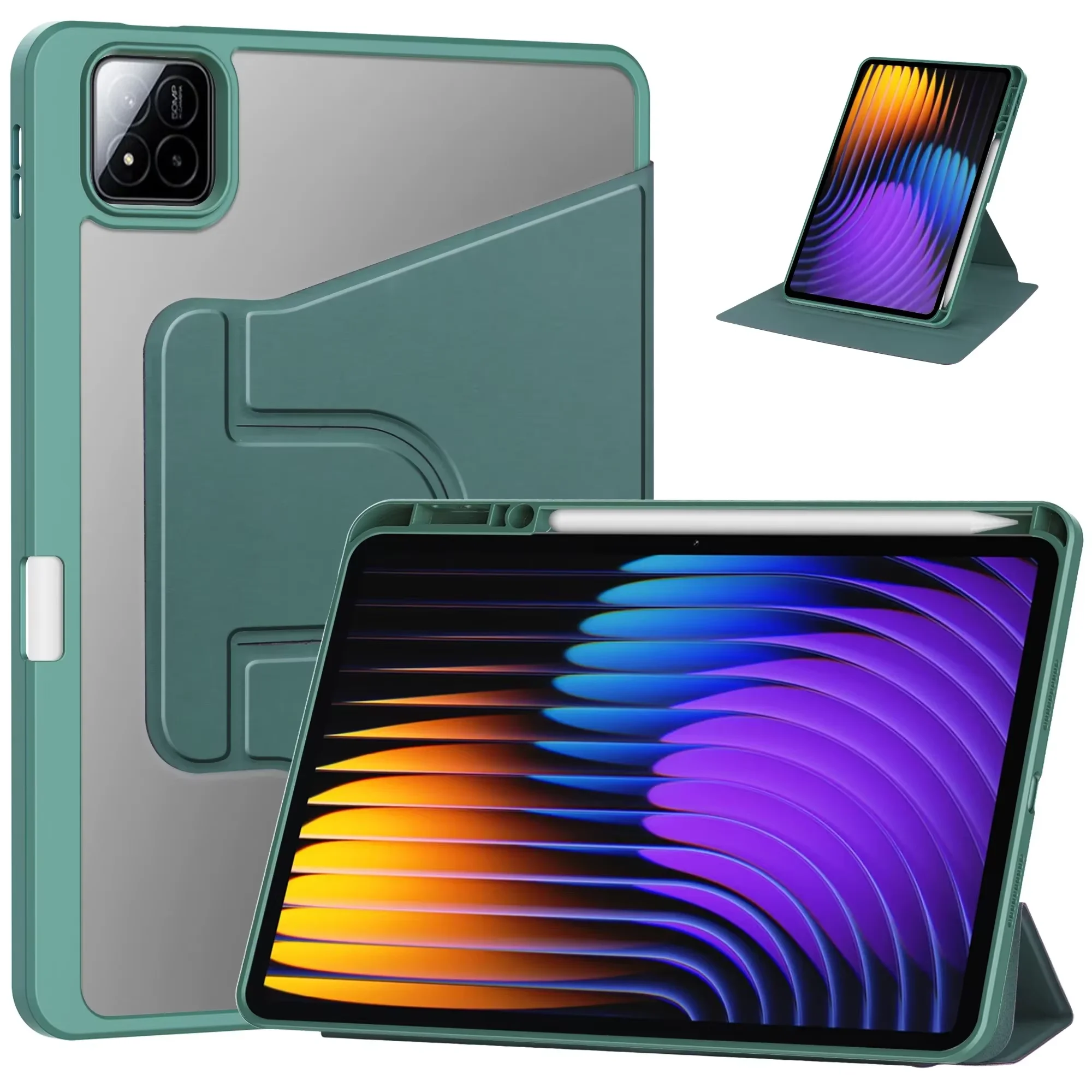 360° Rotating Tablet Cover with Pencil Holder and Stand