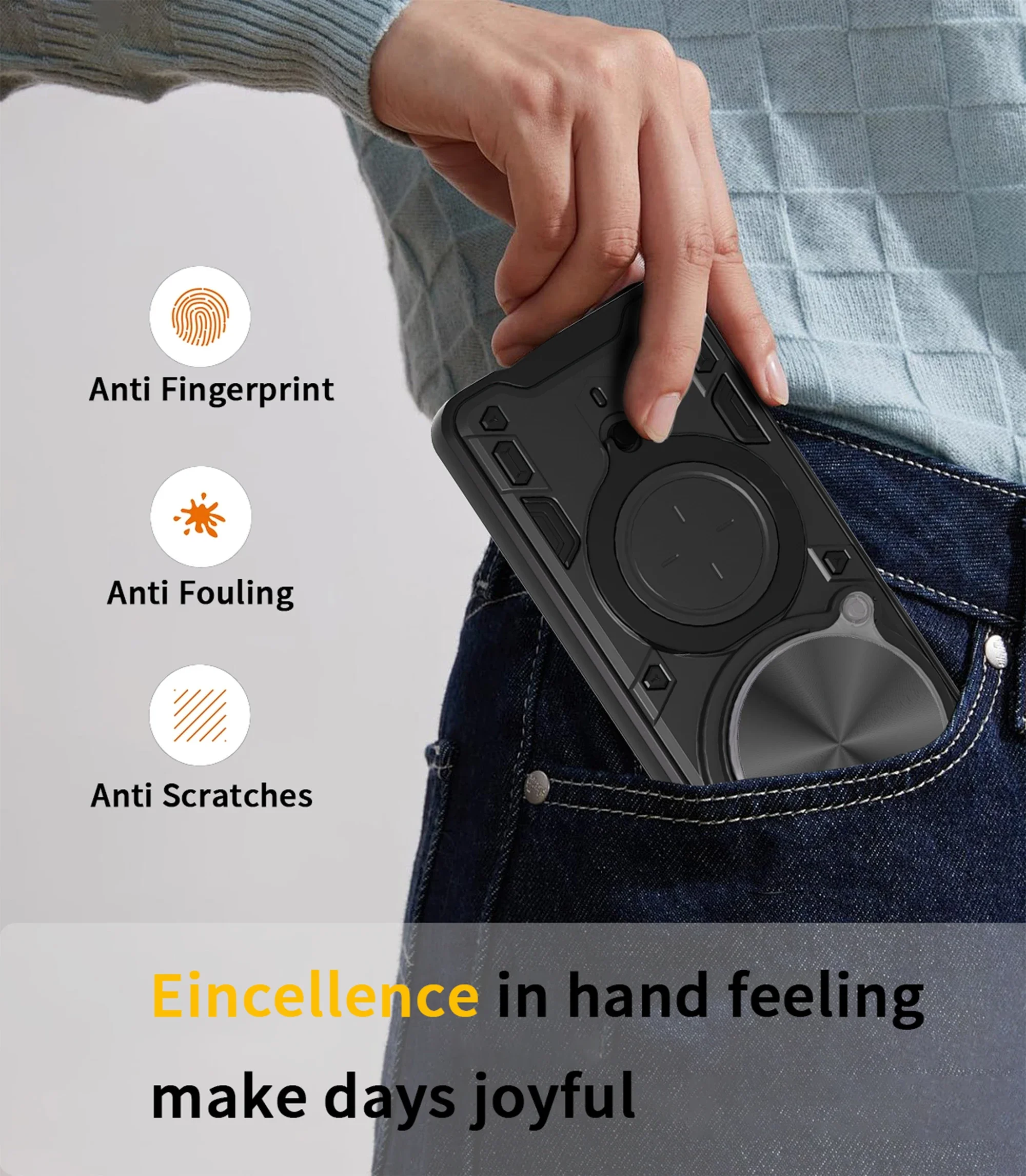 Cover Protettiva Con Sportello Scorrevole Per ZTE Nubia Focus 5G / Blade A75 5G - Custodia Con Anello E Supporto Magnetico