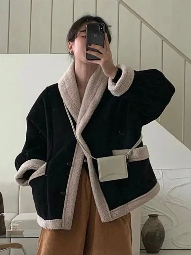 HH Autumn Women Vintage Turn Down Collar Coat Single Breasted Long Sleeve Jacket With Pockets Fashion High Street Outwear