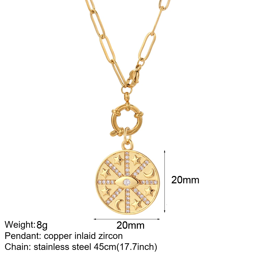 Süße Herz Mond Stern Sonne Hirsch Halskette für Frauen Boho Evil Blue Eye Anhänger Gold Farbe Halsbänder Edelstahl Lange Ketten – Detail 13