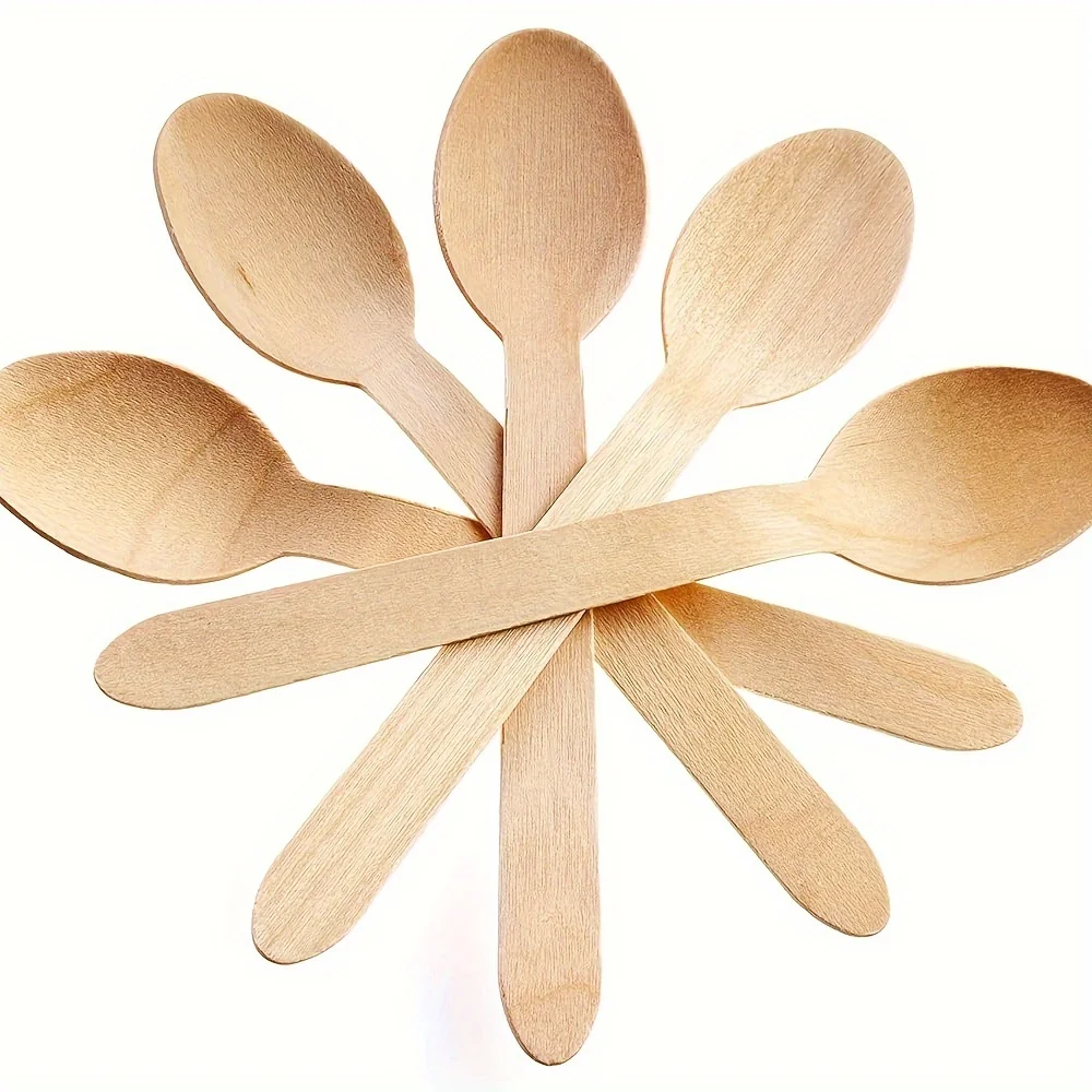 Wooden Disposable Spoons For Restaurant, 6.3in Spoons, Wooden Craft Spoons, Dessert Spoons,250pcs