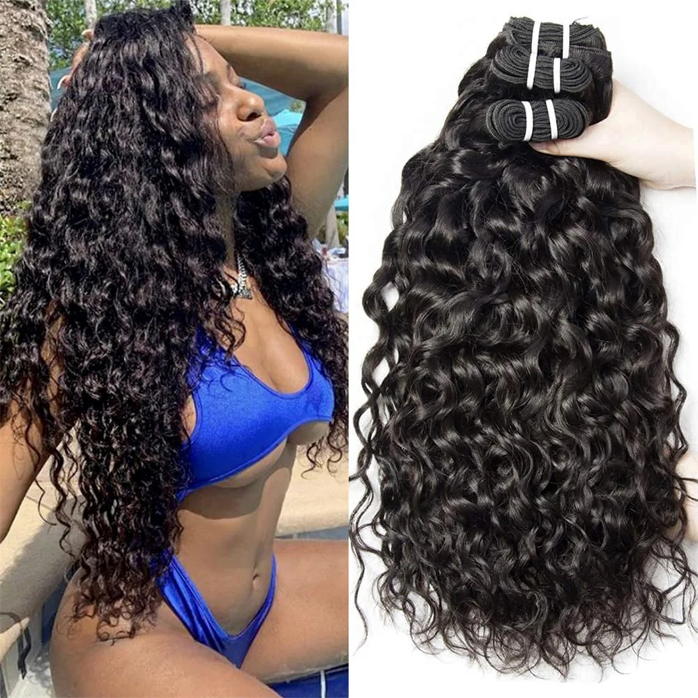 

12A Peruvian Water Wave Bundles Unprocessed Curly Human Hair Bundles Weave Remy Water Wave Hair Extensions No Tangle 10-32"