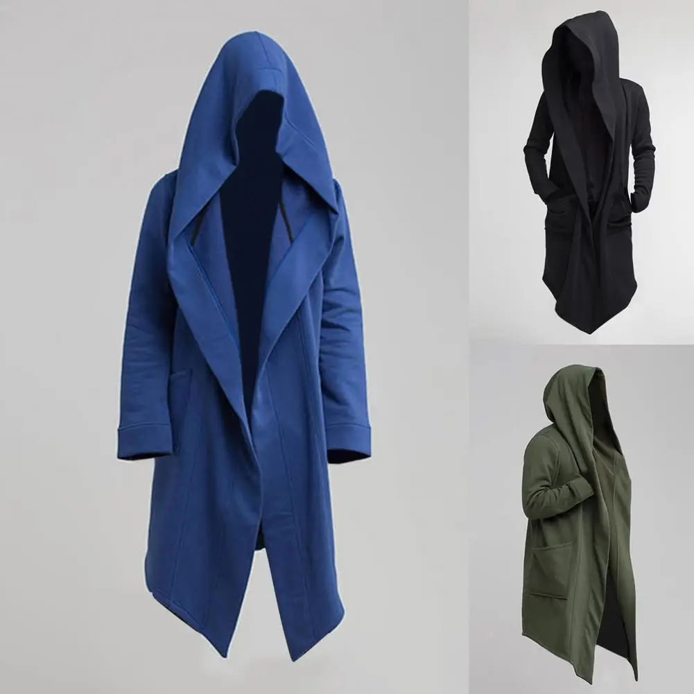 

Fashionable Trench Coat Solid Color Extra Long Men Jacket Big Hat Eye-catching Men Coat for Autumn