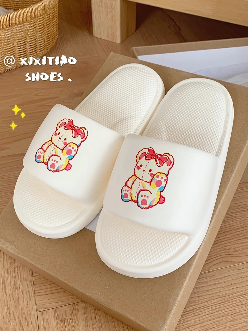 

Girl Cute Bear Slippers Summer Women Slipper Student Home Anti Slip Sole Thick Sole Bathroom Cool Slippers Female
