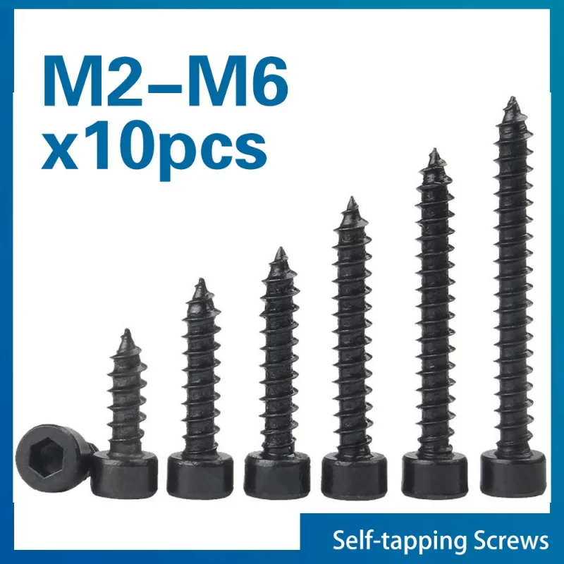 Hex Hexagon Socket Cap Head Self Tapping Screw 8.8 Grade Black Carbon Steel Allen Head Scre 10pcs/lot