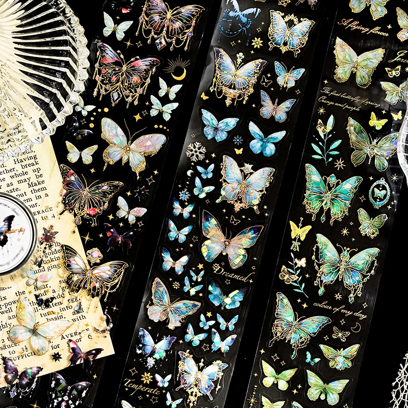1 롤 귀여운 반짝이 나비 시리즈 애완 동물 테이프 스크랩북 스티커 완벽한 콜라주 저널링 공예 일기 Diy 용품