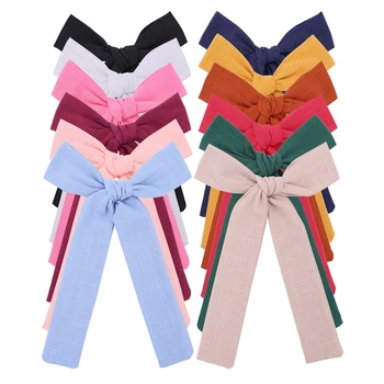 Fermagli per capelli in lino a coda lunga per bambine, bambini, mamma, donne, coda di cavallo, fiocchi, accessori per capelli con clip a coccodrillo