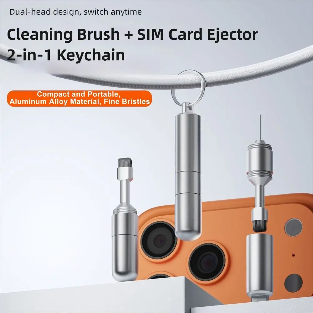 2 in 1 SIM Card Tray Removal Tool Mini Aluminum Alloy Earphone Cleaning Brush Portable Multi-functional Cleaning Pen