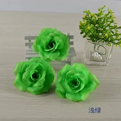Set of 10 Red and Green Artificial Rose Flower Heads - 8cm (Grass green)
