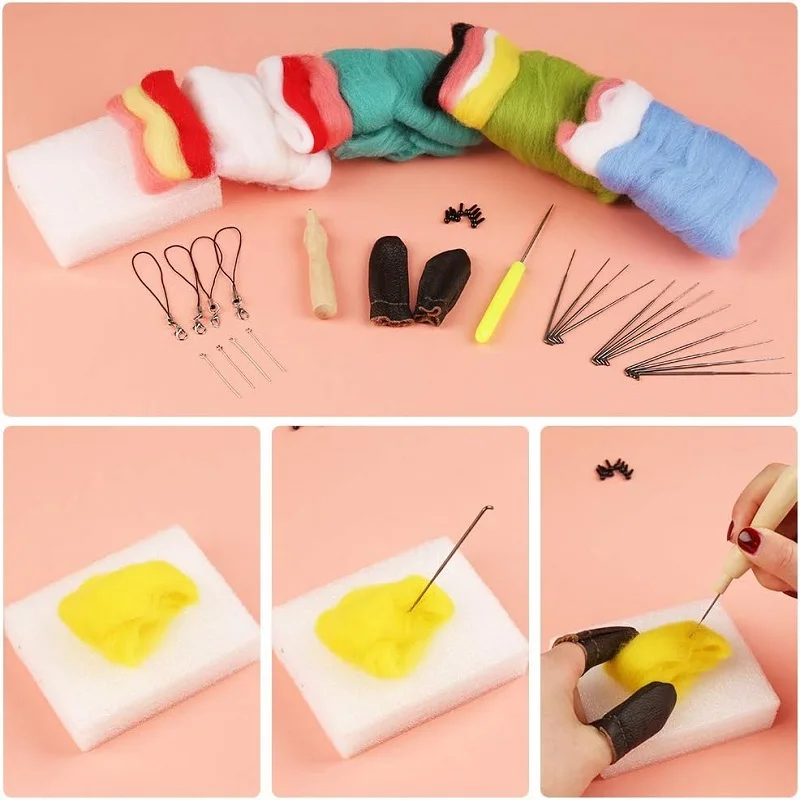 BUDDUR Animal Wool Felting Kit With Colorful Wool Yarn And Needles For Fabric Weaving DIY Non-finished Materials Package