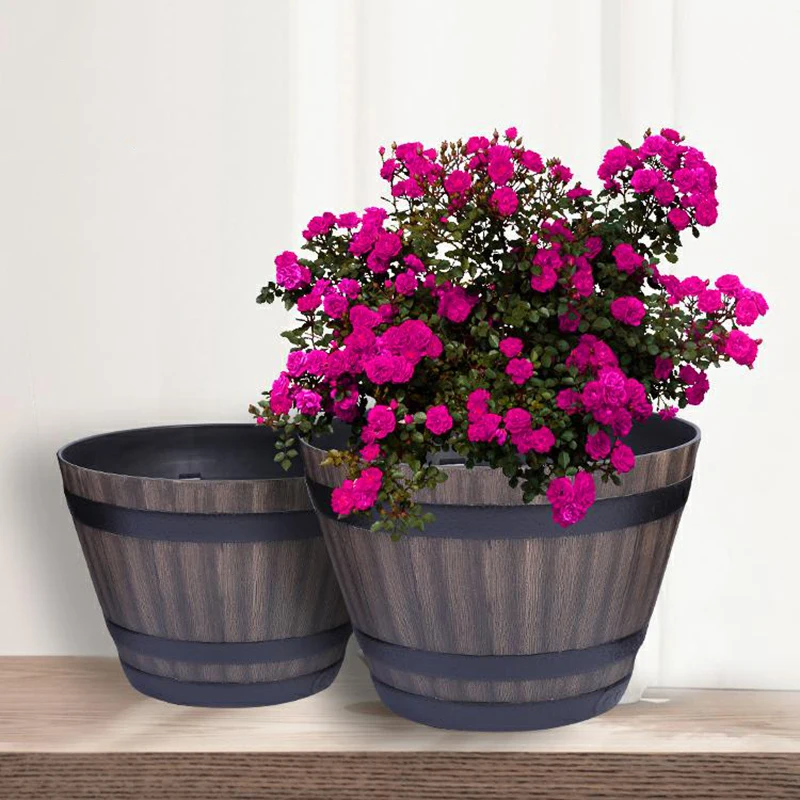 

Rustic Wooden Barrel Flower Pot 23.2*16 CM Simple Style Practical Planter Pots for Christmas Birthday Gifts