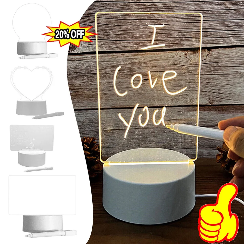 투명 발광 LED 야간 조명, USB 발광 아크릴 야간 조명, 지울 수 있는 쓰기 메시지 보드, 달력, 데스크탑 장식품
