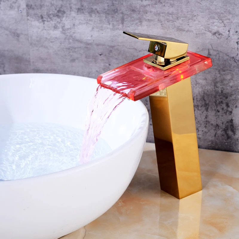 

New LED Sink Tap Temperature Controlled Faucet, Modern Crane Water Tap Bathroom,Waterfall Faucet,Bathroom Faucets, Free Shipping