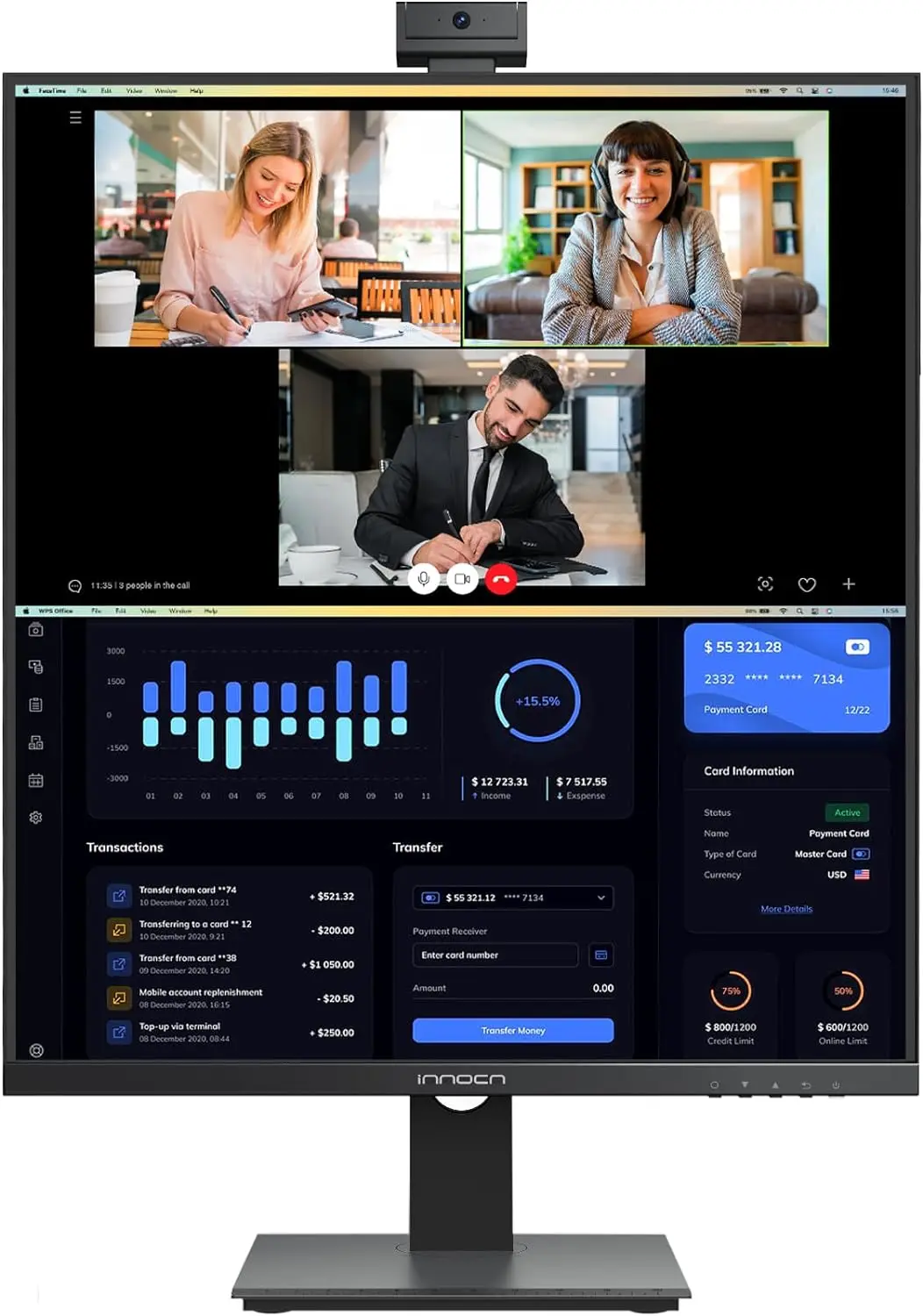 

INNOCN 28 Inch 16:18 SDQHD 2560 x 2880p Computer Vertical Monitor with 2.0MP Webcam with Mic, Height/Pivot Adjustable Stand