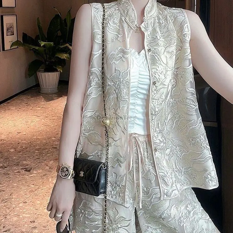 women's spring/summer retro chinese style sleeveless vest elastic waist shorts two-piece retro chinese cheongsam set s328
