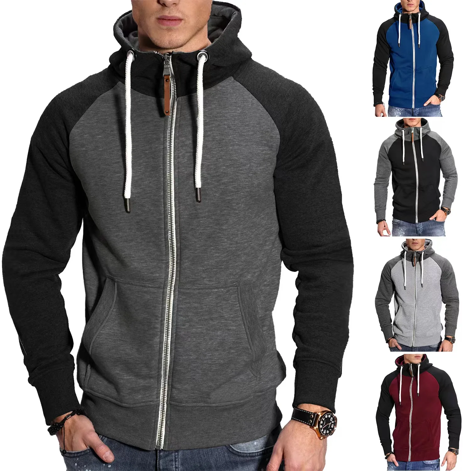 Men Sweatshirts Long Sleeve Jacket Hoodie Zipper Closure Slim Fit-sports jacket