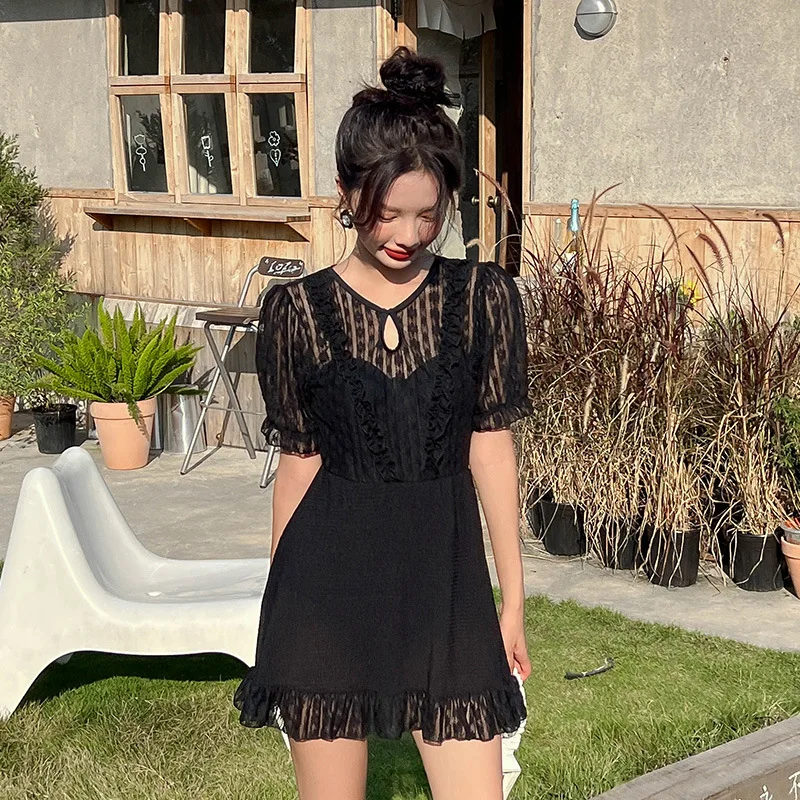 

Корейский 2023 популярный весенний купальник, кружевной жаккардовый купальный костюм, Женская консервативная юбка, стильный цельный костюм, летняя пляжная одежда