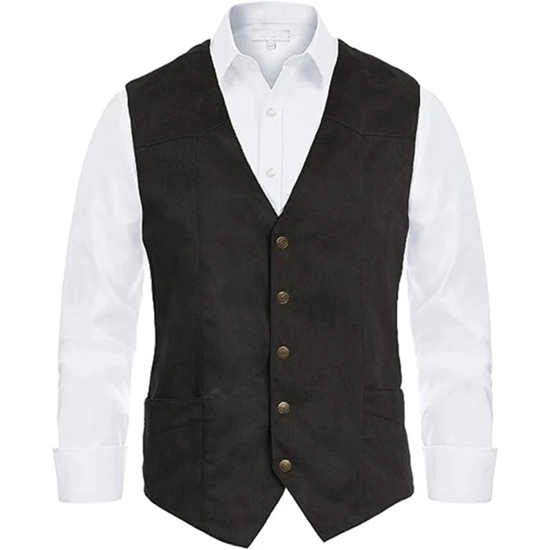 Men s  Fit V-Neck Suit Vest with Button Closure and Curved Hemline Sleeveless Single Breasted Waistcoat for Formal Events