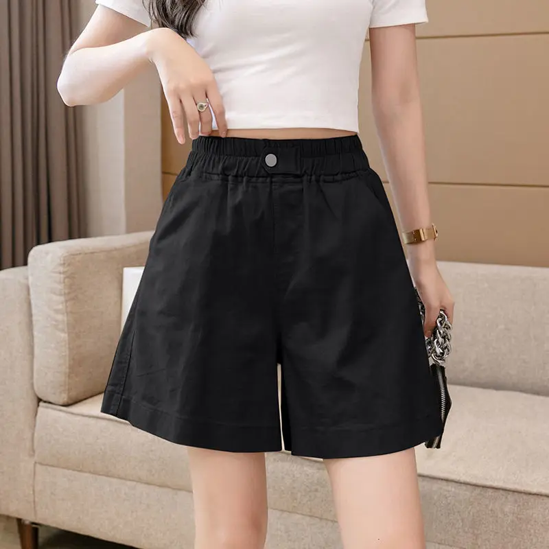 2023 Women Summer Casual Streetwear High Waist Cotton Wide Leg Shorts Korean Fashion Solid Loose Short Pants Female Pantalones