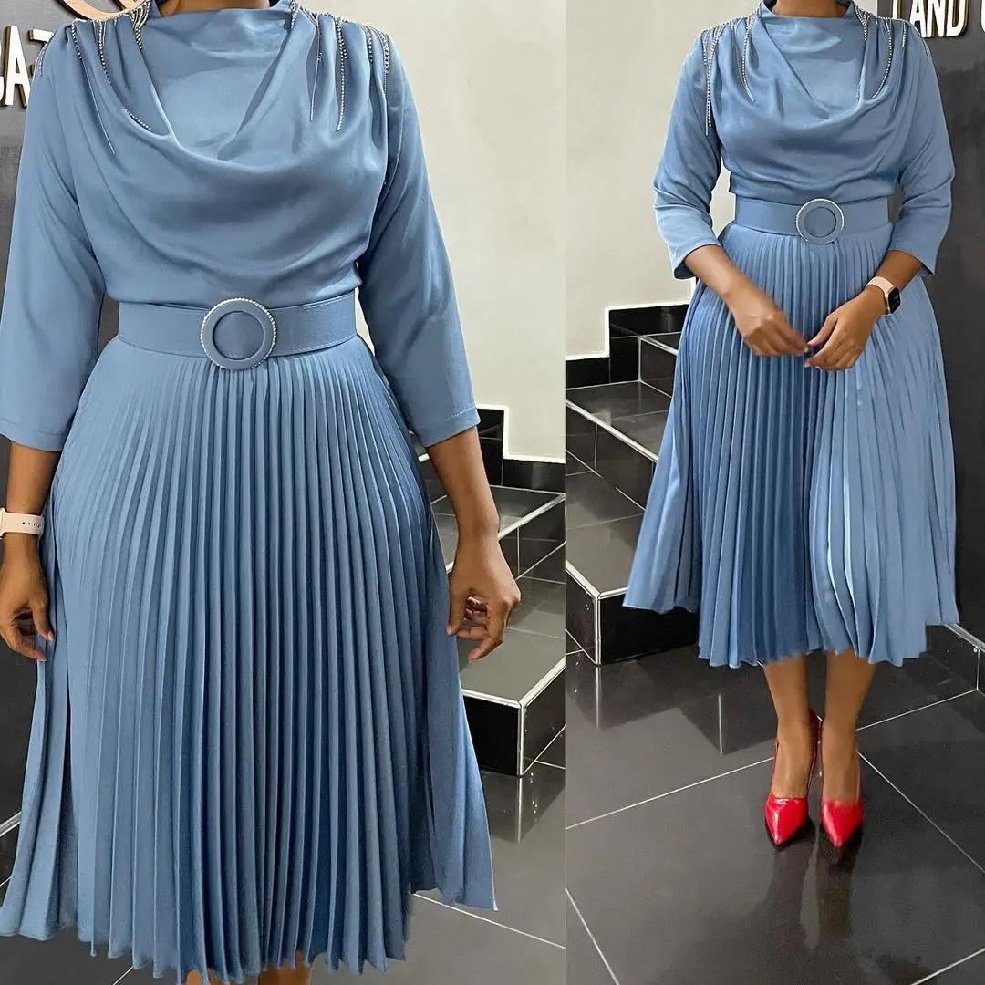 

European fashion temperament loose plus size dress female 2023 new high pure color elegant senior design