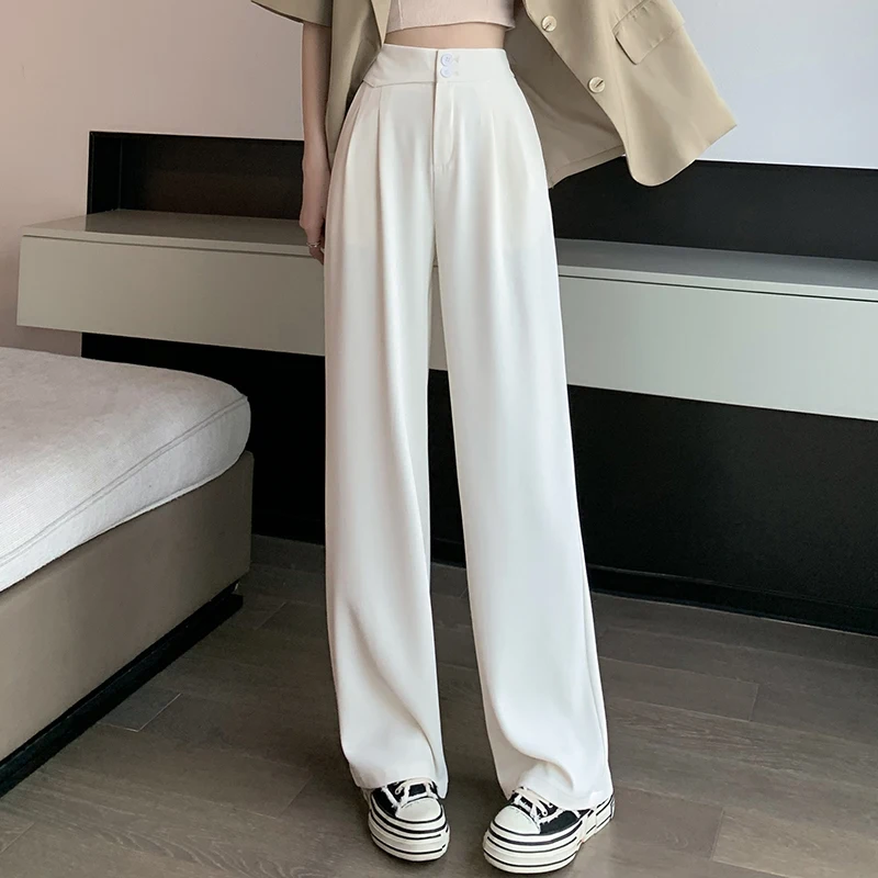 Suits Pants Women 2 Button 2023 New Fashion Vintage Wide Leg Pants Women Casual High Waisted Black Pants Full Length