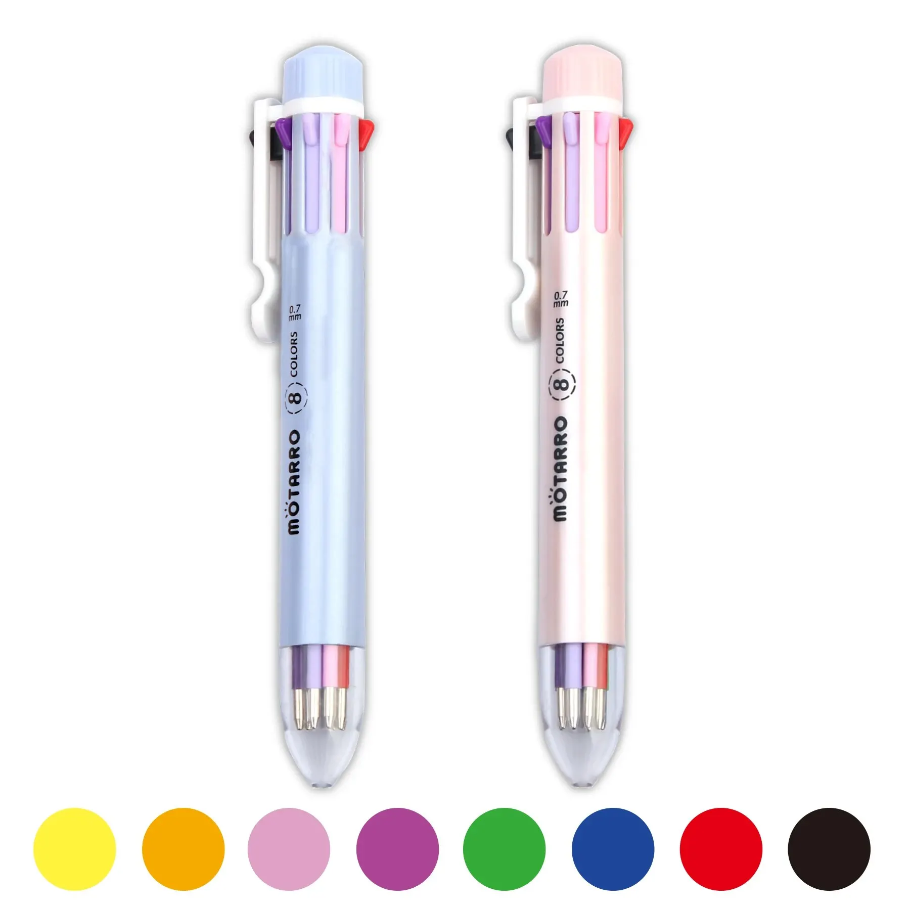 Ballpoint Pen MOTARRO Set 8 Colors 0.7mm Multicolor Quick Drying Water for Kids School