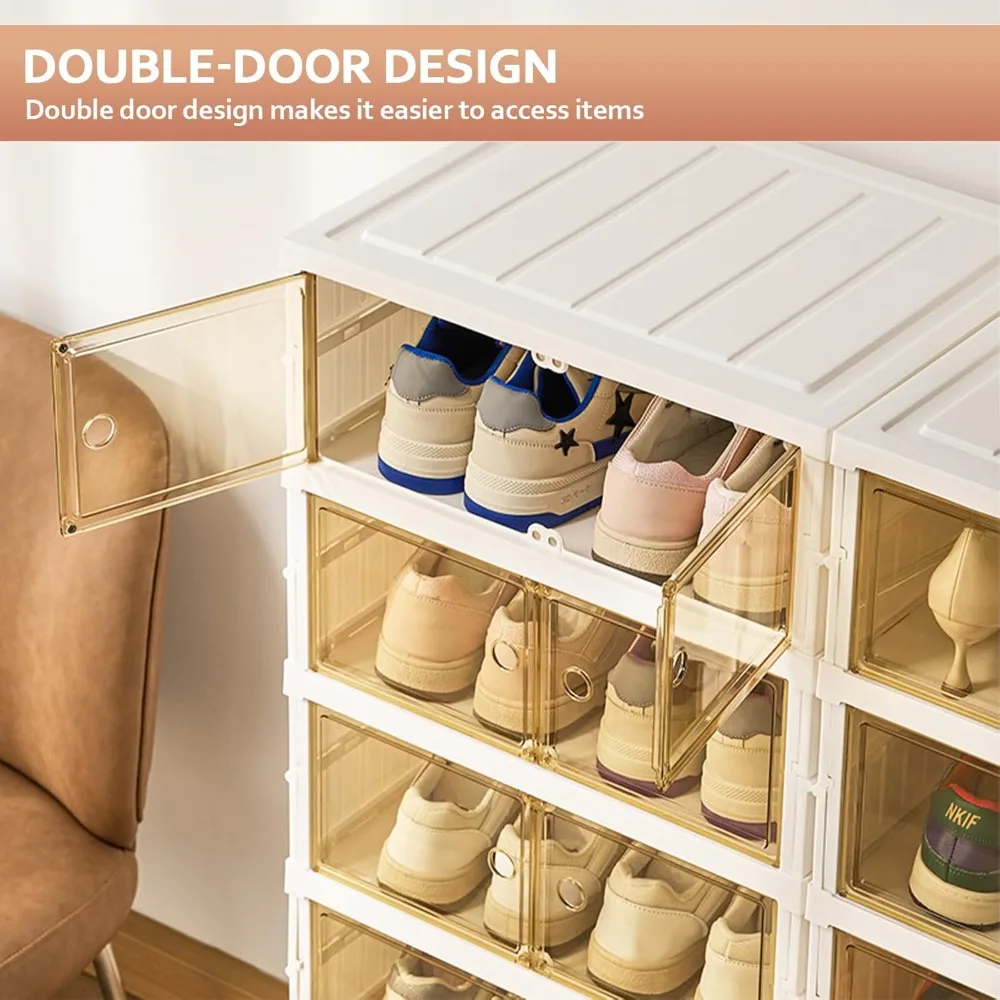 collapsible shoe rack organizer 9 tiers-36 pairs foldable shoe cabinet with doors, large plastic folding shoe cabinet, easy asse