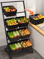 4-Tier Fruit Basket Stand with Rolling Wheels Vegetable Storage Rack W/Rolling Wheels for Pantry Bathroom Laundry Room 6