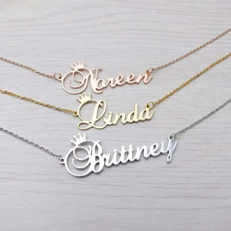 Cute Custom Name Necklace With Crown 925 Sterling Silver Chian For Women Personalize Party Jewelry Gifts