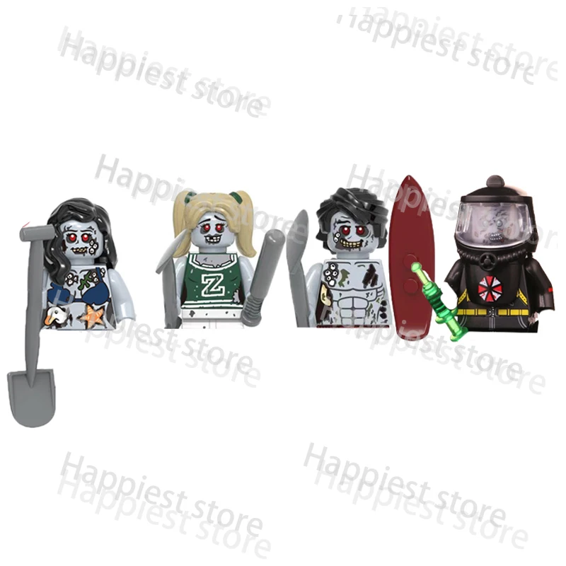 MOC 도시 할로윈 좀비 워킹 데드 유령 그림 빌딩 블록 군인 벽돌 범죄 묘비 무기 아이 선물 장난감