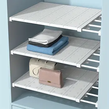 Scaffale per guardaroba retrattile bianco con pareti divisorie a strati senza perforazione mensola per cucina e bagno 1