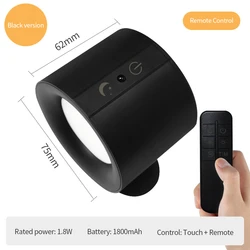 Modern Touch-Control LED Double Wall Lamp - 360° Rotatable with 3 Adjustable Colors, Wireless Night Light (Black)