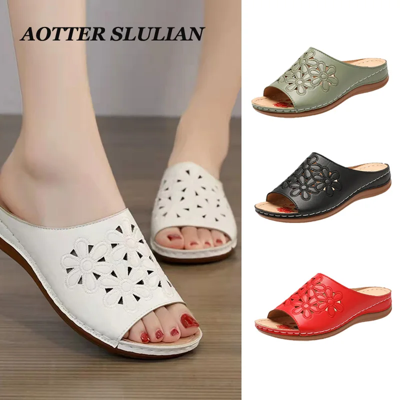 

Women Casual Soft Sole Sandals Open Toe Flat Shoes For Ladies Female Beach Outdoor Anti-slip Slippers Hollow Out Embroider Shoe