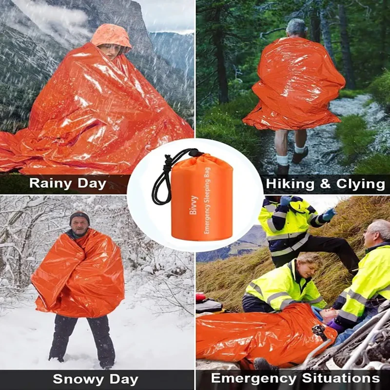 Set 3 Sacchi Sopravvivenza Emergenza - Poncho Termico, 90x215 Cm, Leggero Impermeabile, Outdoor