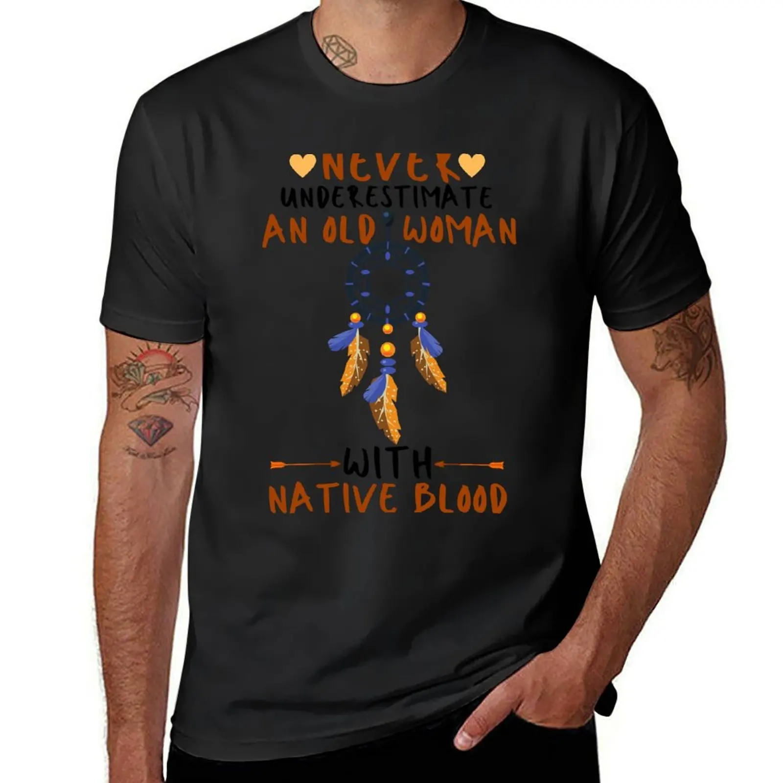 Never Underestimate An Old Woman With Native Blood T-Shirt for a boy sports fans men t shirt