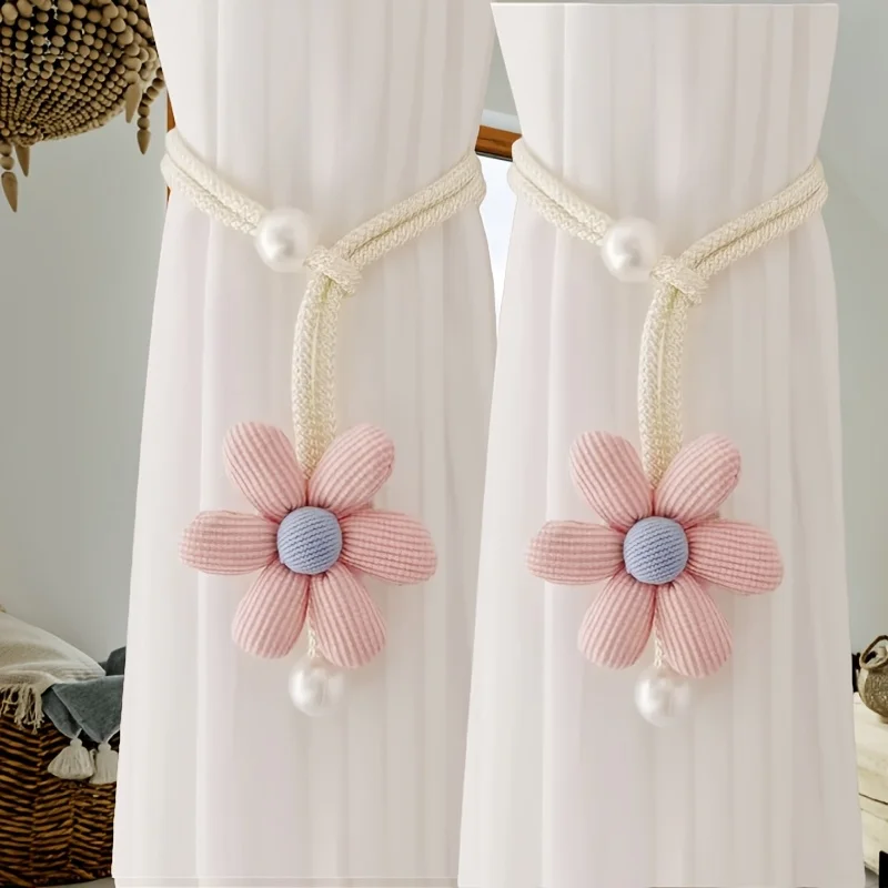 1pc 3D Flower Pearl Curtain Tiebacks, Room Decor Mosquito Net Storage Straps, Door Curtain Coffee Screen Ties