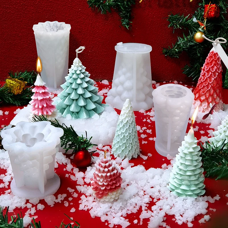 

3D Christmas Tree Candle Mold DIY Handmade Silicone Mold Gypsum Soap Cakes Xmas Trees Resin Making Molds Candles Making Kit